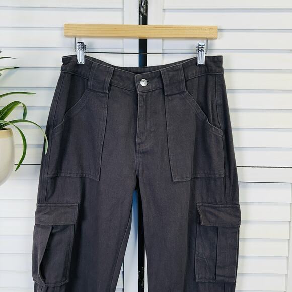 White Fox Someone To You Cargo Pants Charcoal Cotton Twill Flap Pockets Size M - Picture 3 of 10